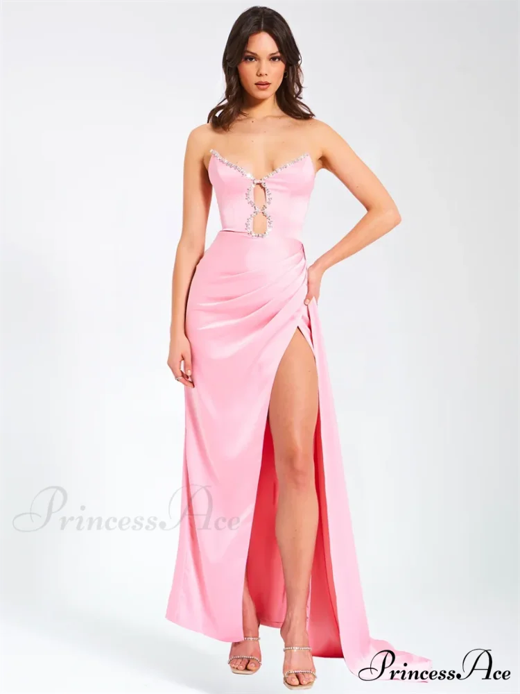 Pink Satin Strapless Party Dress