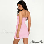 Pink Slash Neck Backless Party Dress