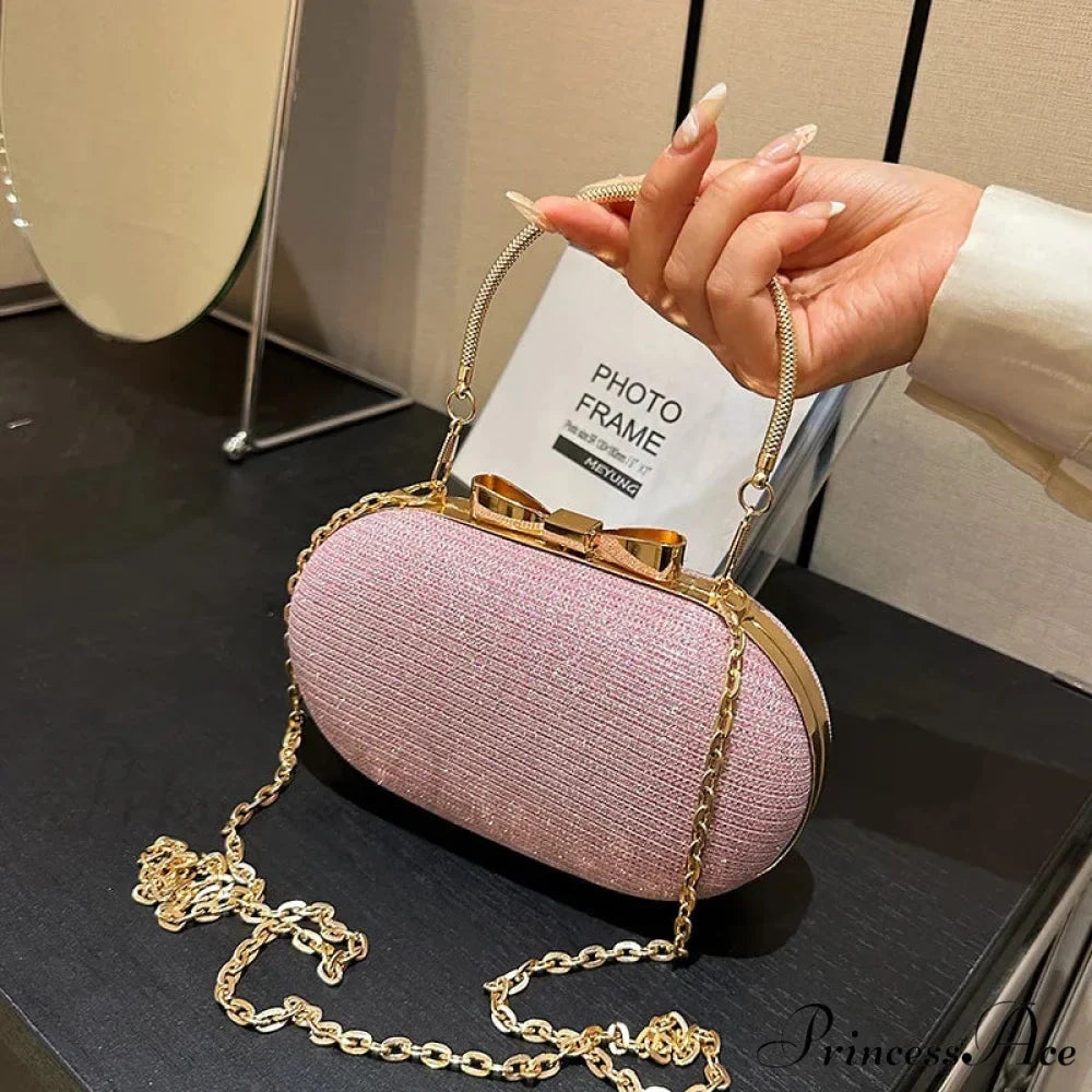 Pink Sparkling Sequins Evening Designer Opulent Crossbody Clutch Bag