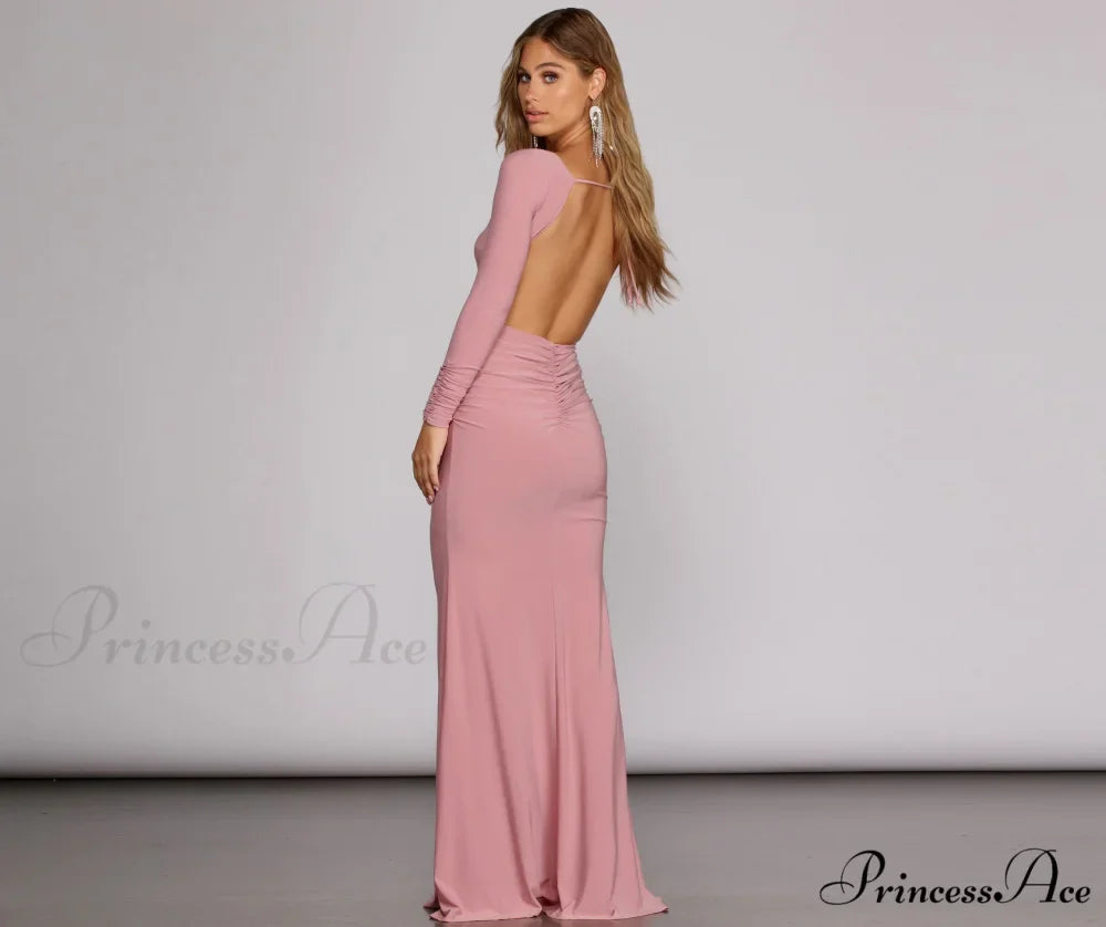 Piper Ruched Stylish Open Back Gown