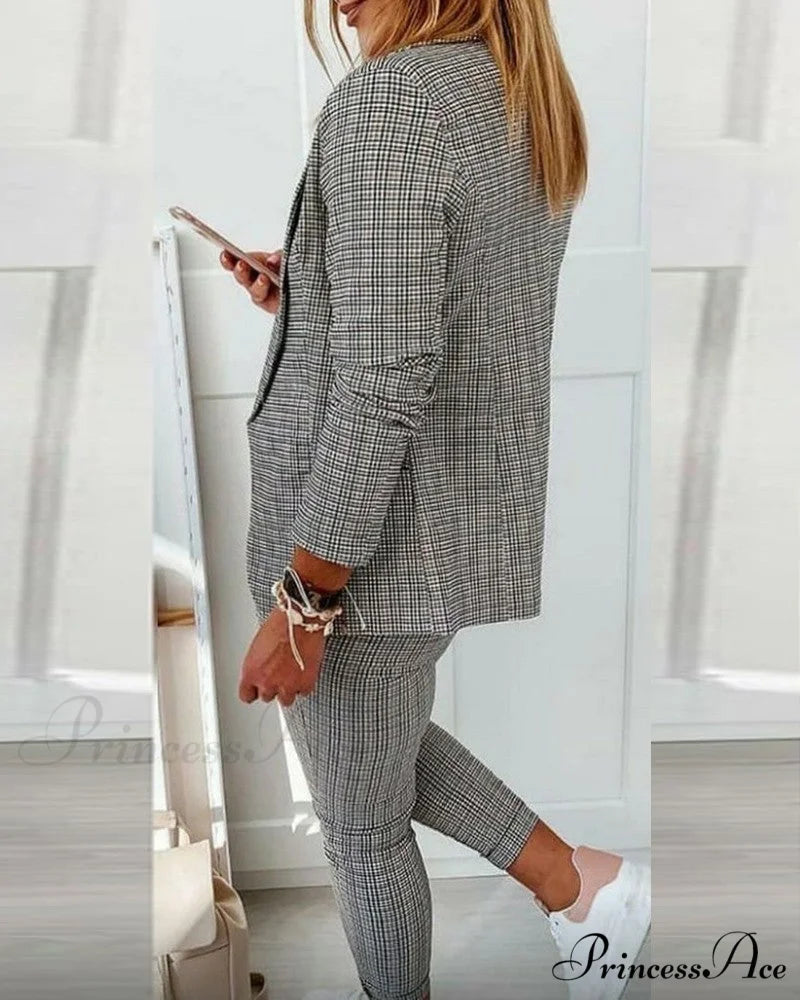 Plaid Comfortable Casual Women's Suit
