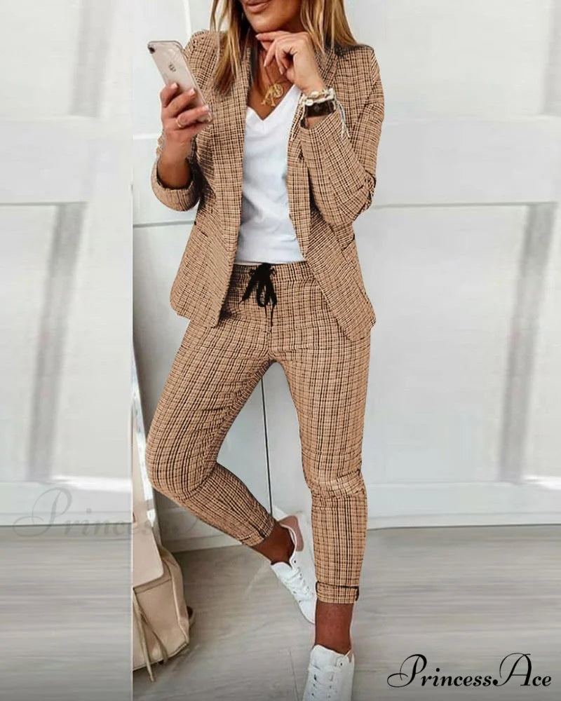 Plaid Comfortable Casual Women's Suit