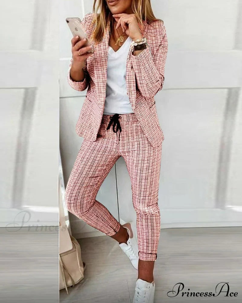 Plaid Comfortable Casual Women's Suit