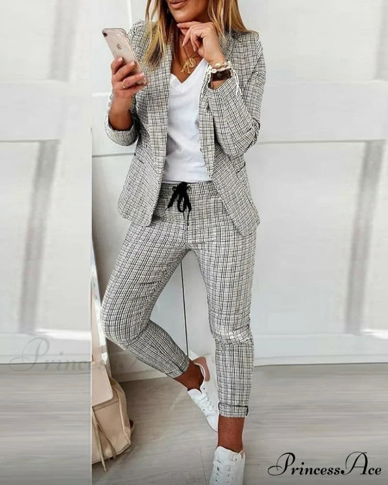 Plaid Comfortable Casual Women's Suit