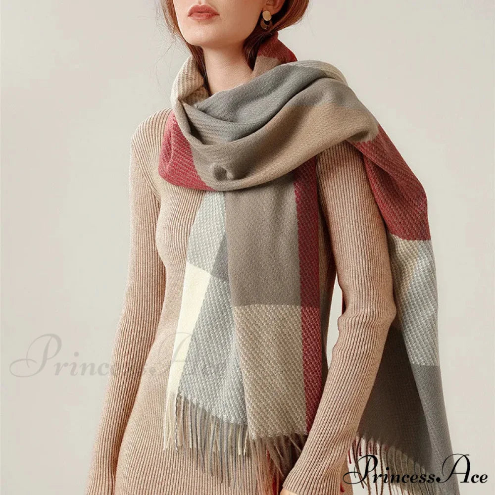 Plaid Hijab Korean Style Cashmere Winter Scarf - Black White Green Yellow