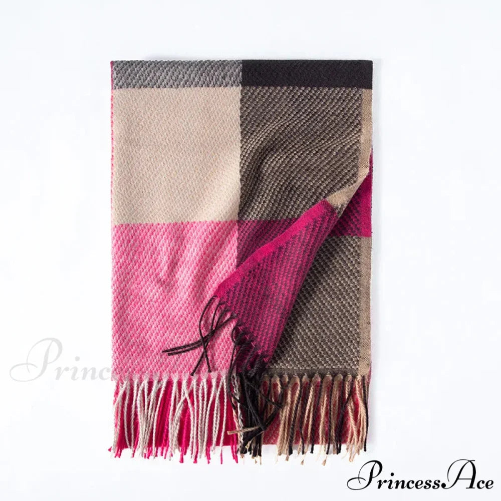 Plaid Hijab Korean Style Cashmere Winter Scarf - Black White Green Yellow