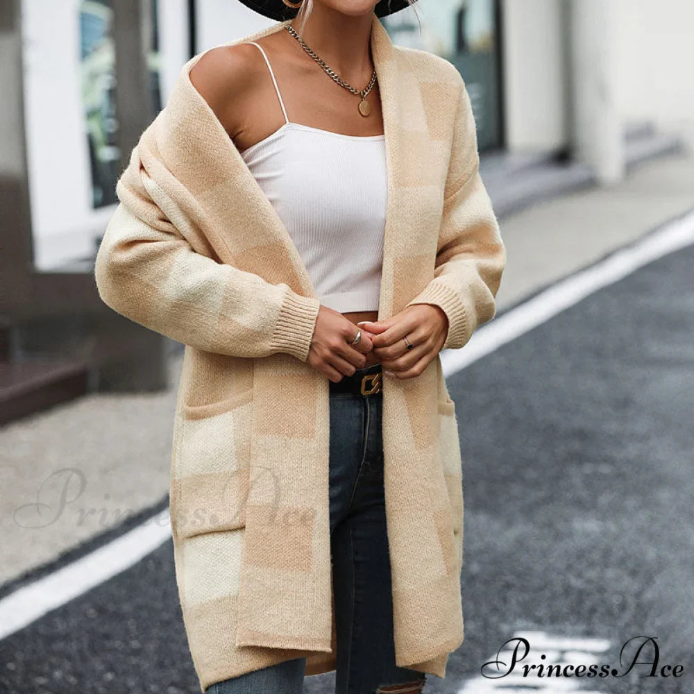 Plaid Knitted Cardigan