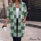 Plaid Knitted Cardigan