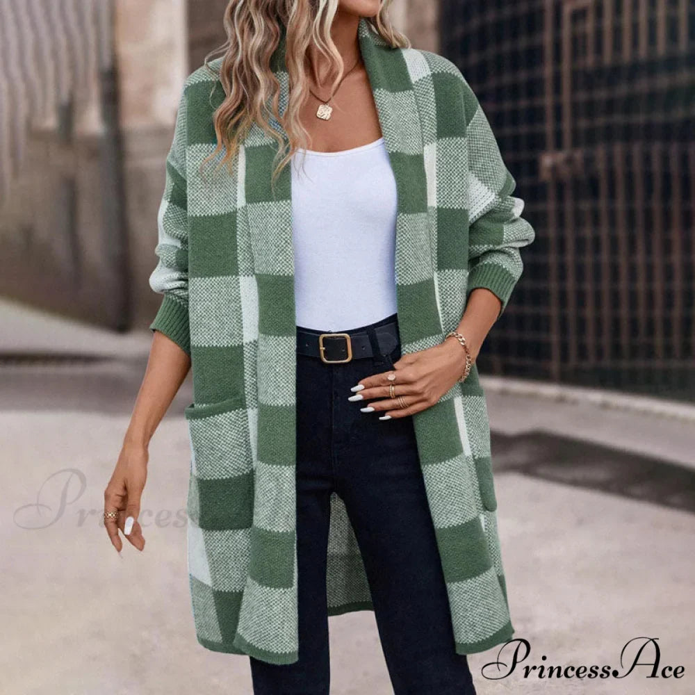 Plaid Knitted Cardigan