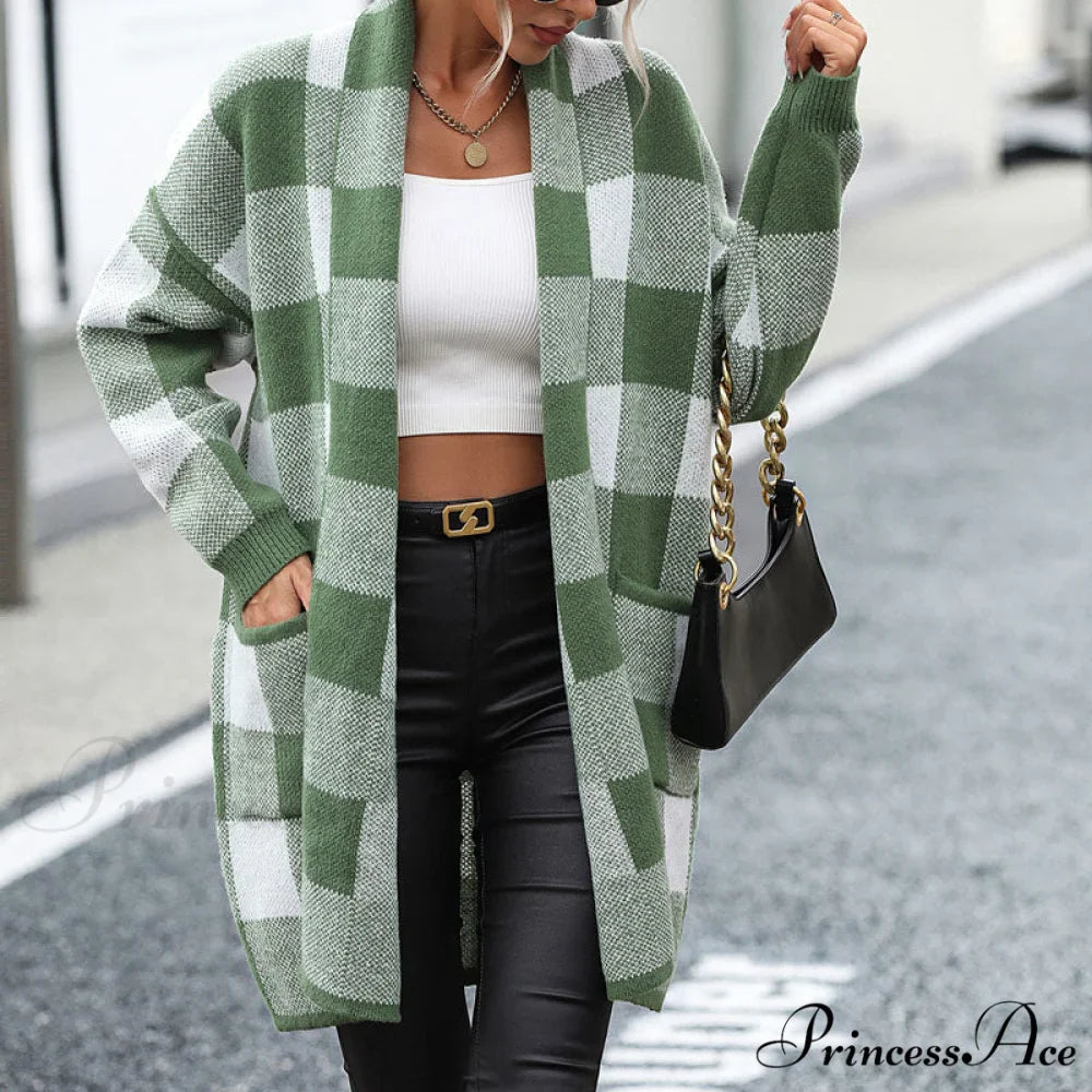 Plaid Knitted Cardigan