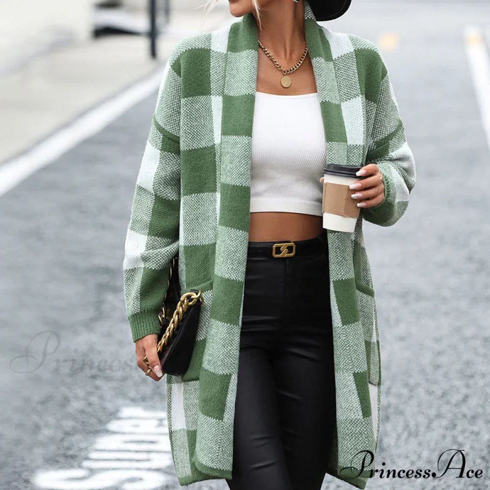 Plaid Knitted Cardigan