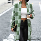 Plaid Knitted Cardigan