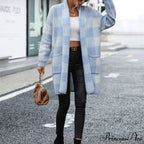 Plaid Knitted Cardigan