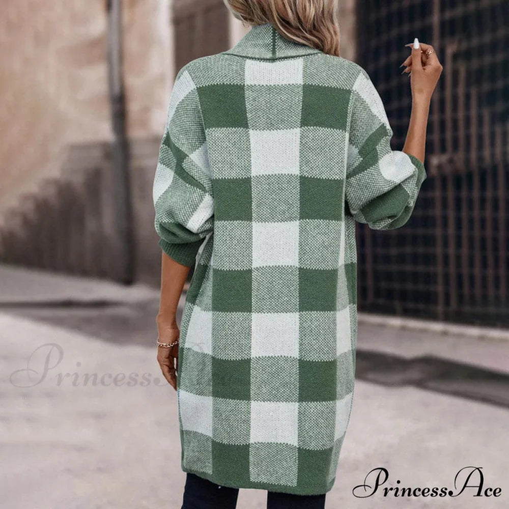 Plaid Knitted Cardigan