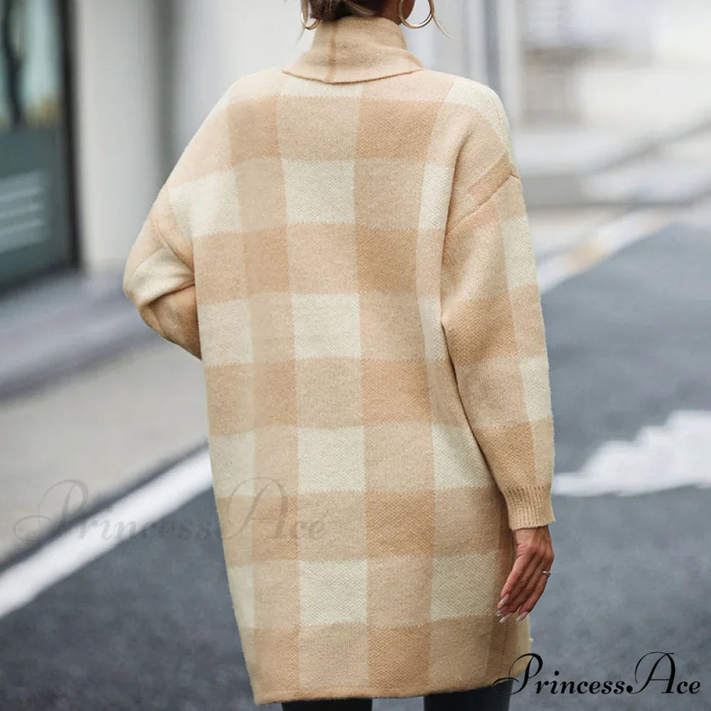 Plaid Knitted Cardigan