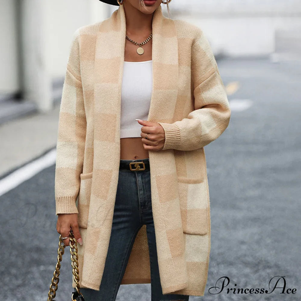 Plaid Knitted Cardigan