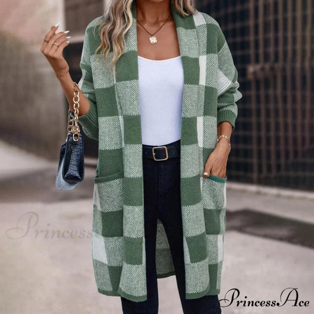 Plaid Knitted Cardigan