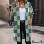 Plaid Knitted Cardigan