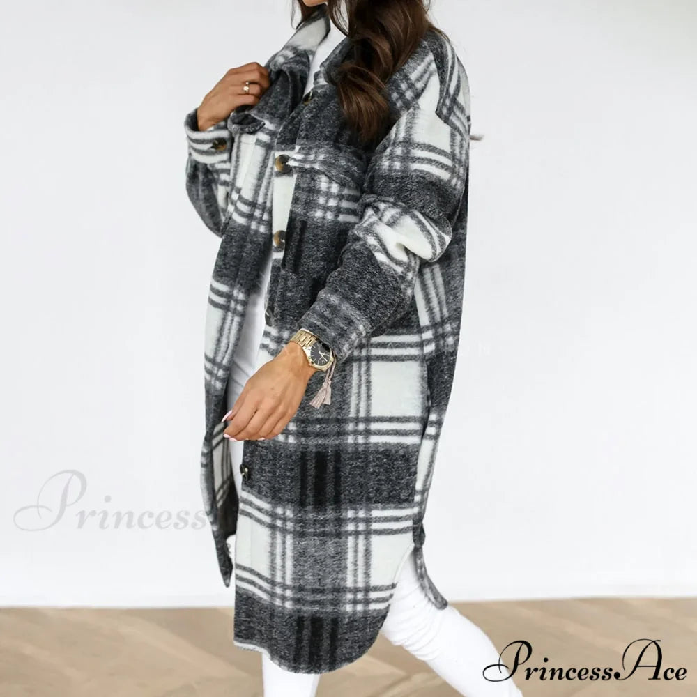 Plaid Long Blouses Coat