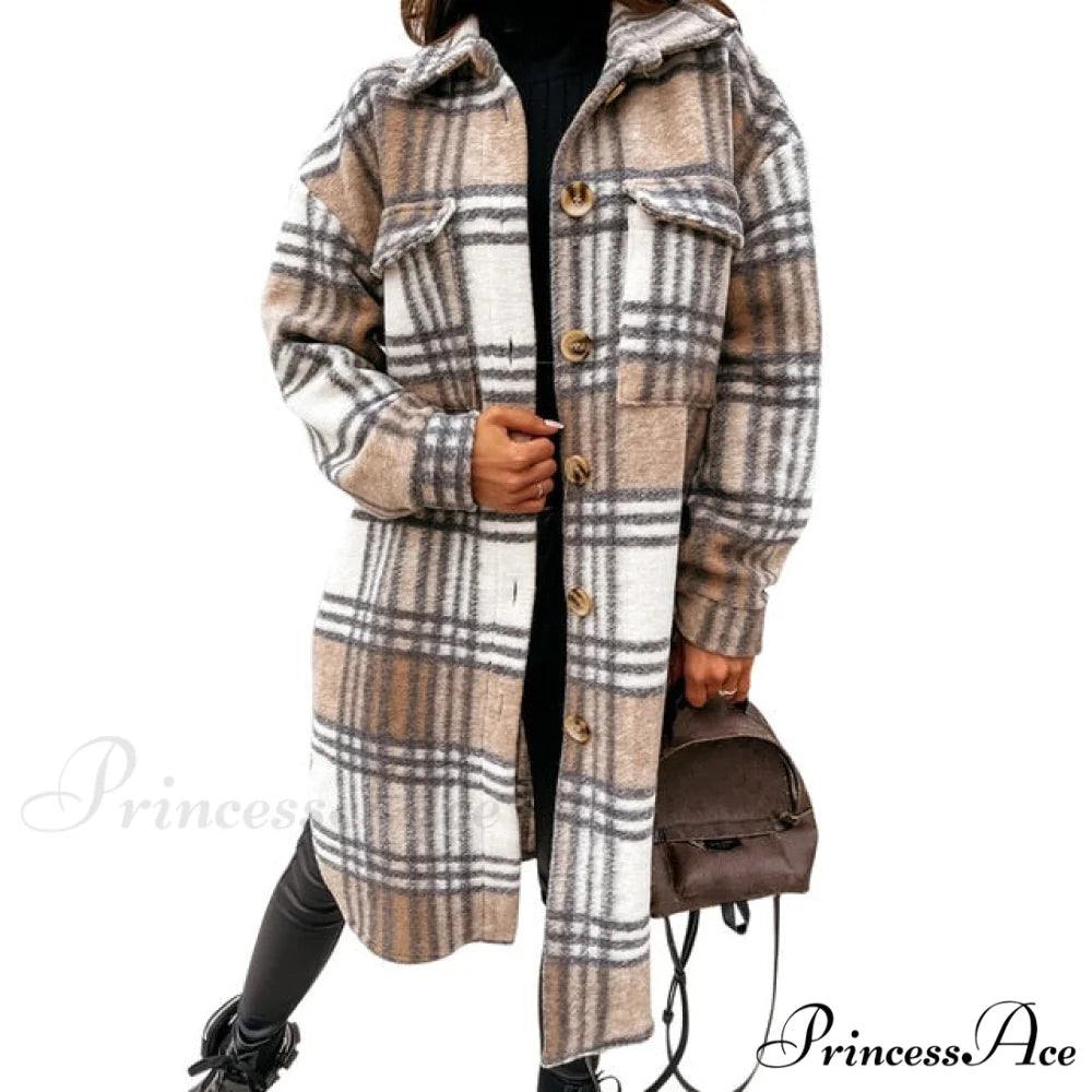 Plaid Long Blouses Coat