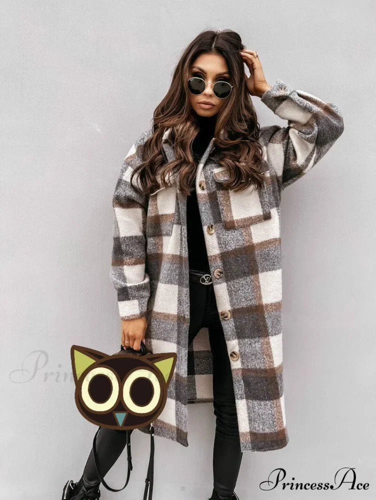 Plaid Long Blouses Coat
