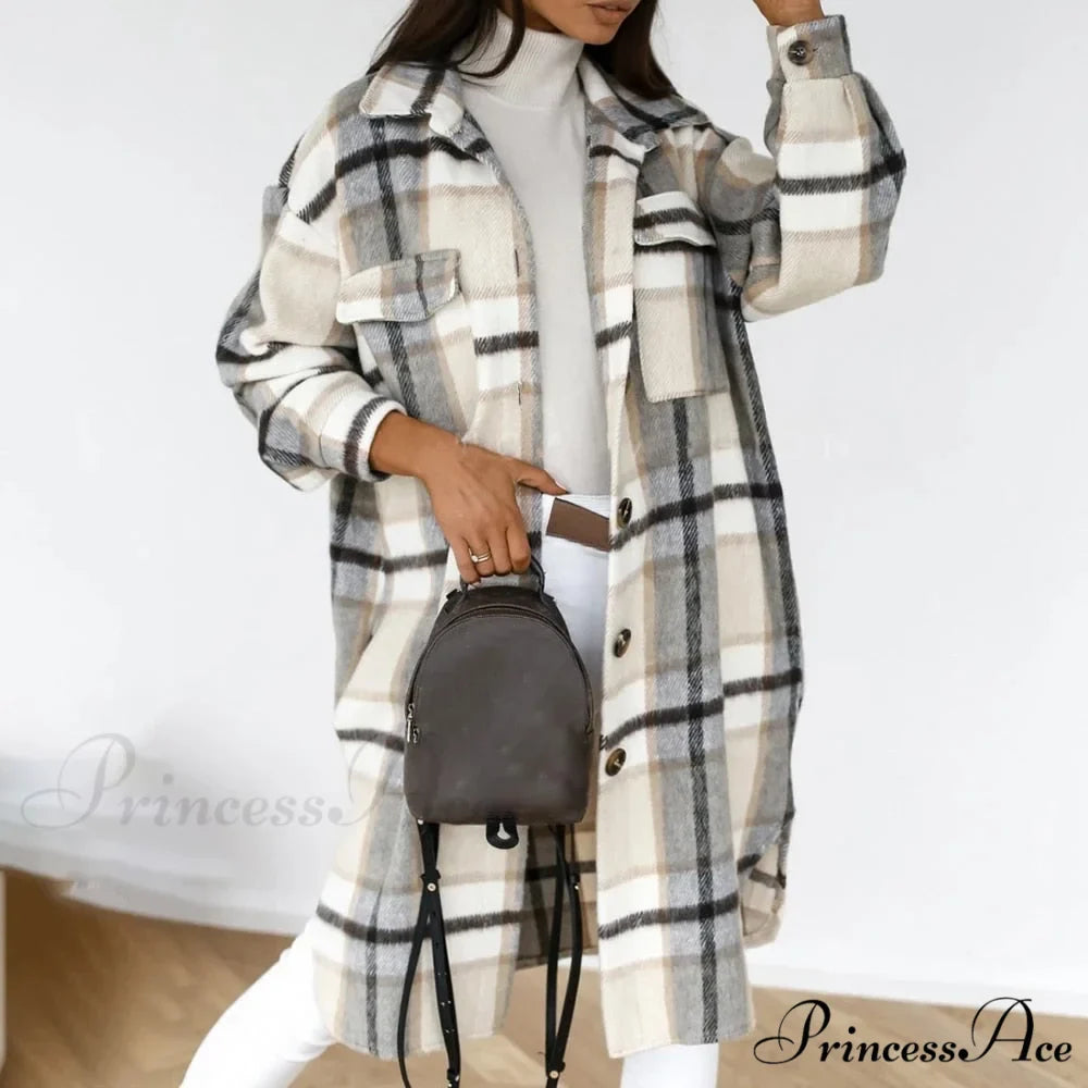Plaid Long Blouses Coat