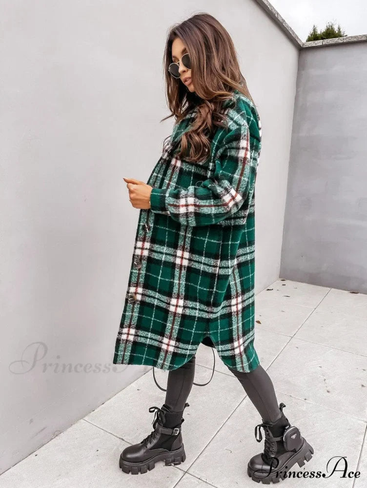 Plaid Long Blouses Coat