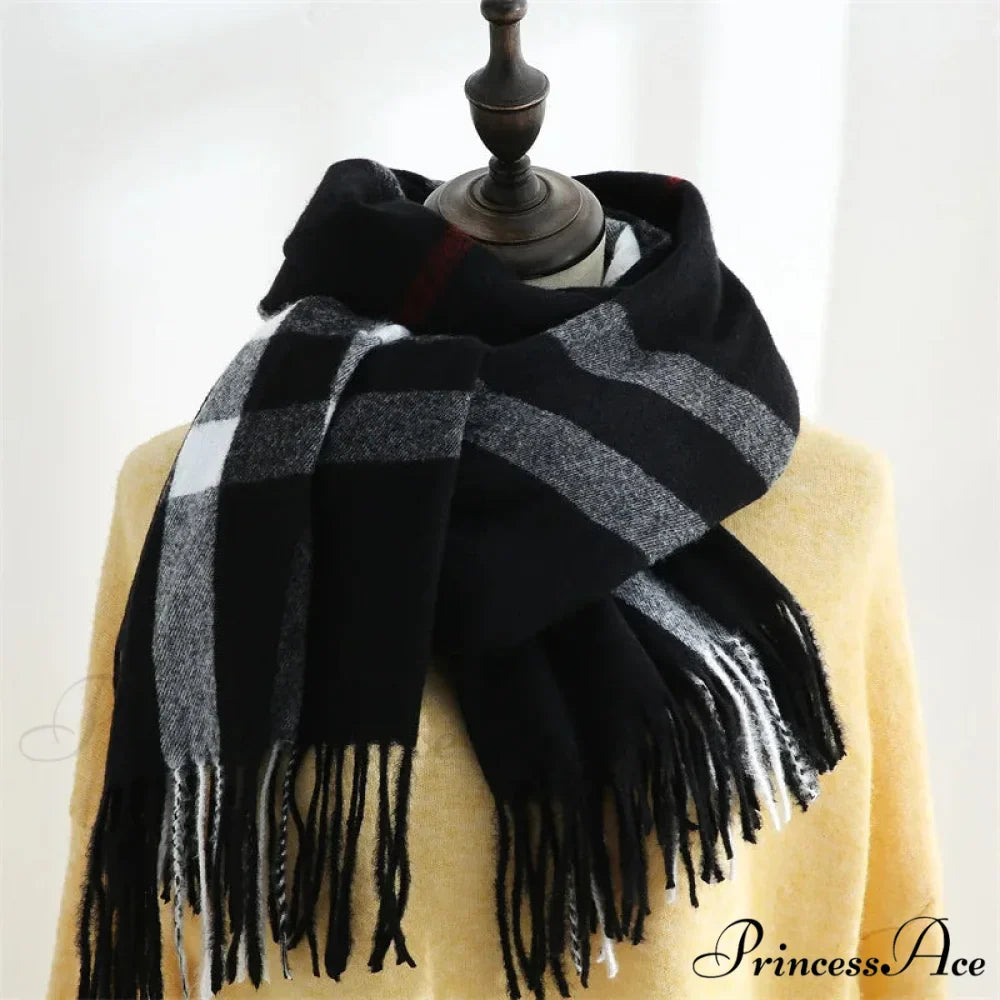Plaid Mid-length Imitation Cashmere Warm Autumn Winter Scarf