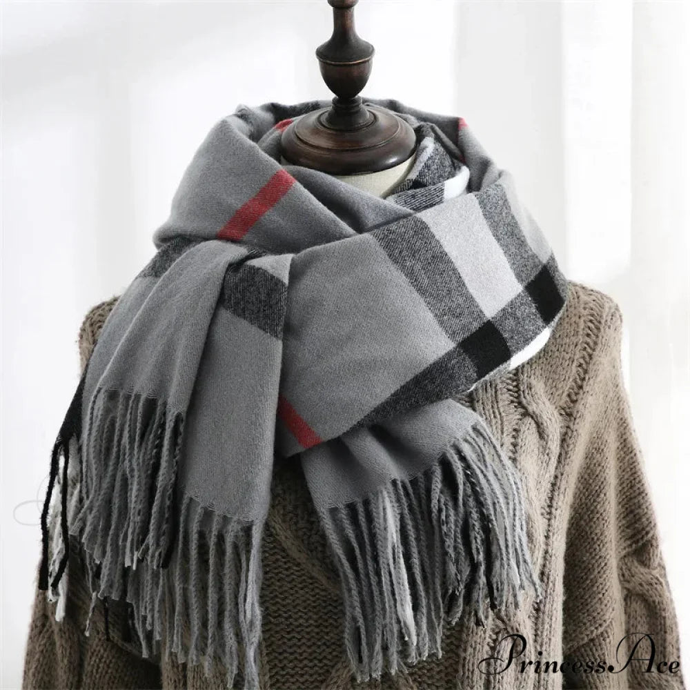 Plaid Mid-length Imitation Cashmere Warm Autumn Winter Scarf