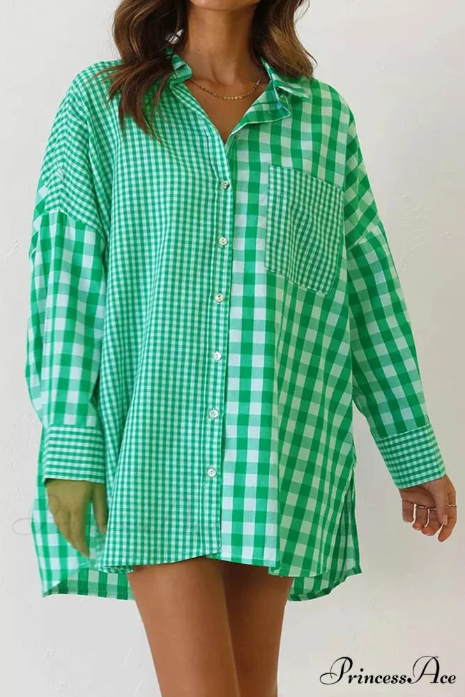 Plaid Patchwork Long Sleeve Shirt