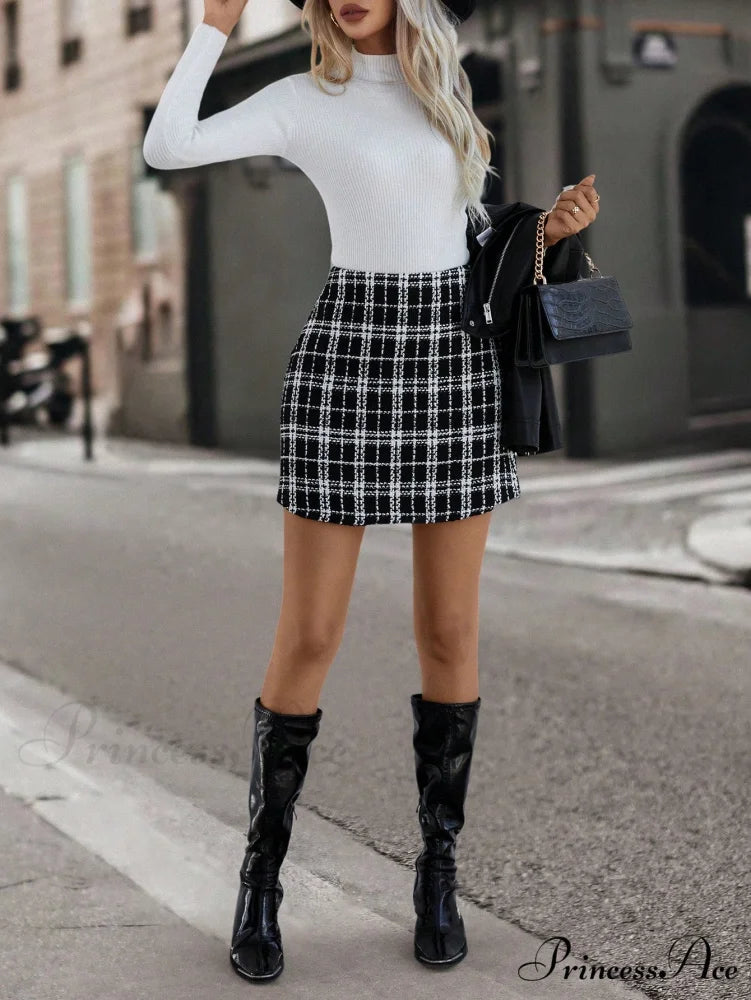 Plaid Pattern Tweed Skirt