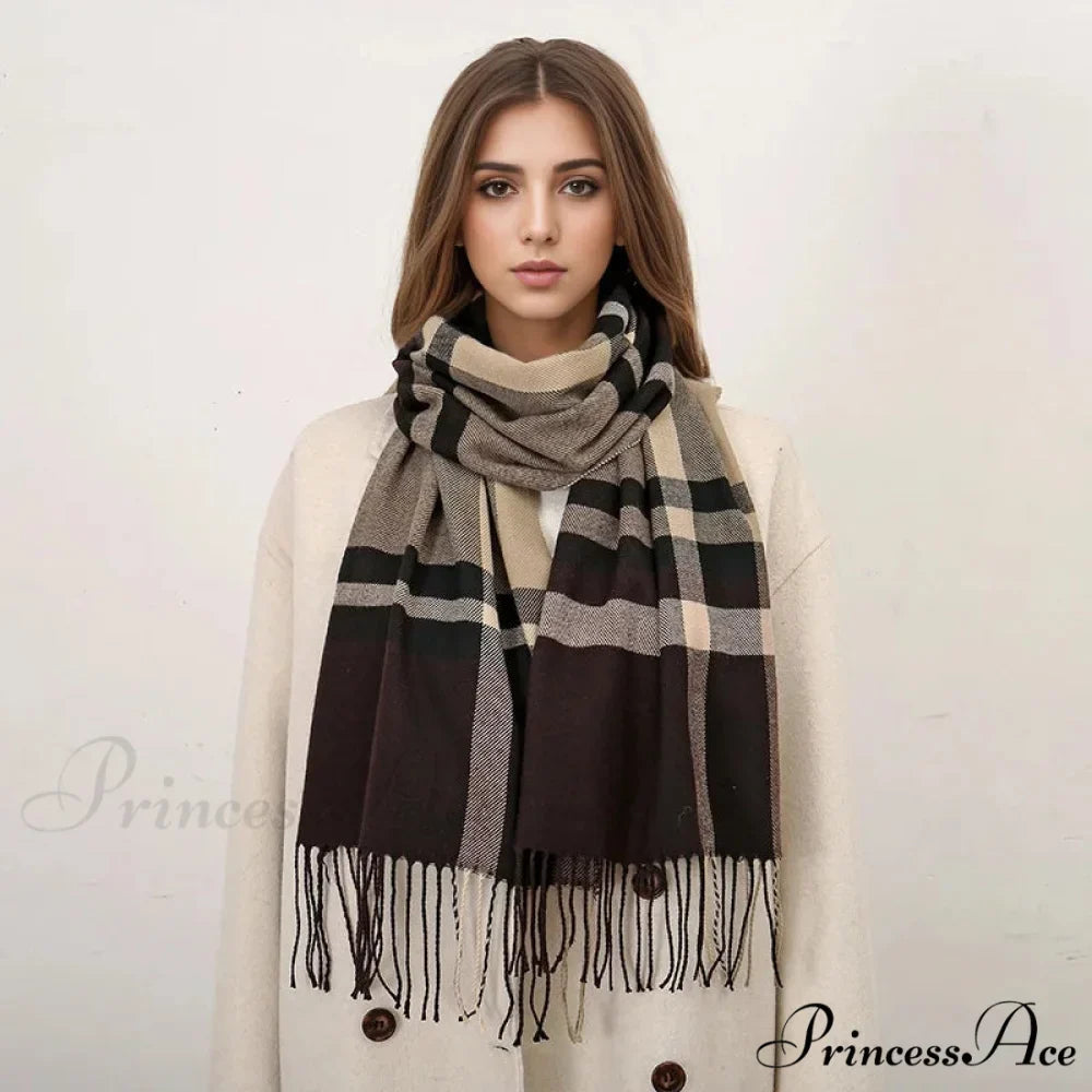 Plaid Print Cashmere Winter Pashmina Scarf - Luxury Travel Essential