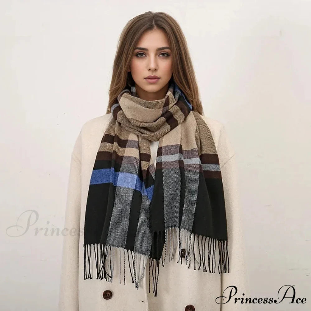 Plaid Print Cashmere Winter Pashmina Scarf - Luxury Travel Essential