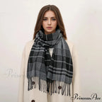 Plaid Print Cashmere Winter Pashmina Scarf with Tassels