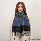 Plaid Print Cashmere Winter Pashmina Scarf with Tassels
