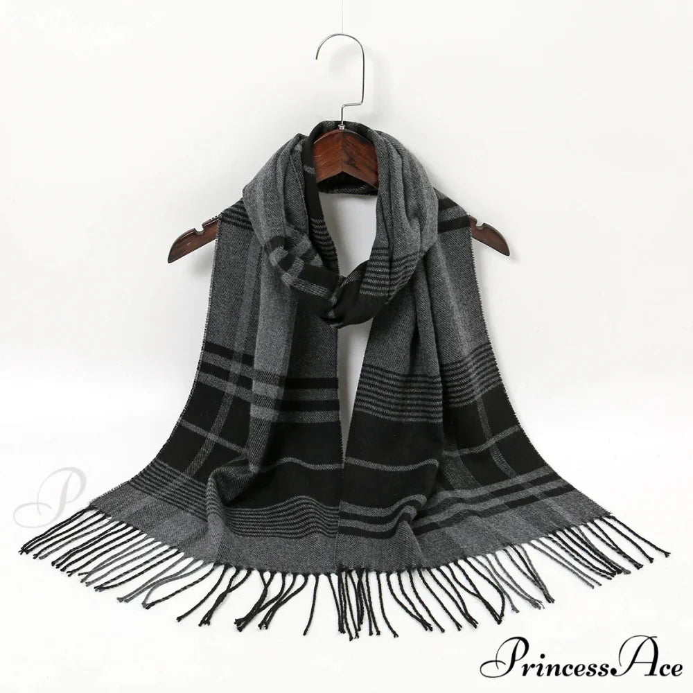 Plaid Print Cashmere Winter Pashmina Scarf with Tassels