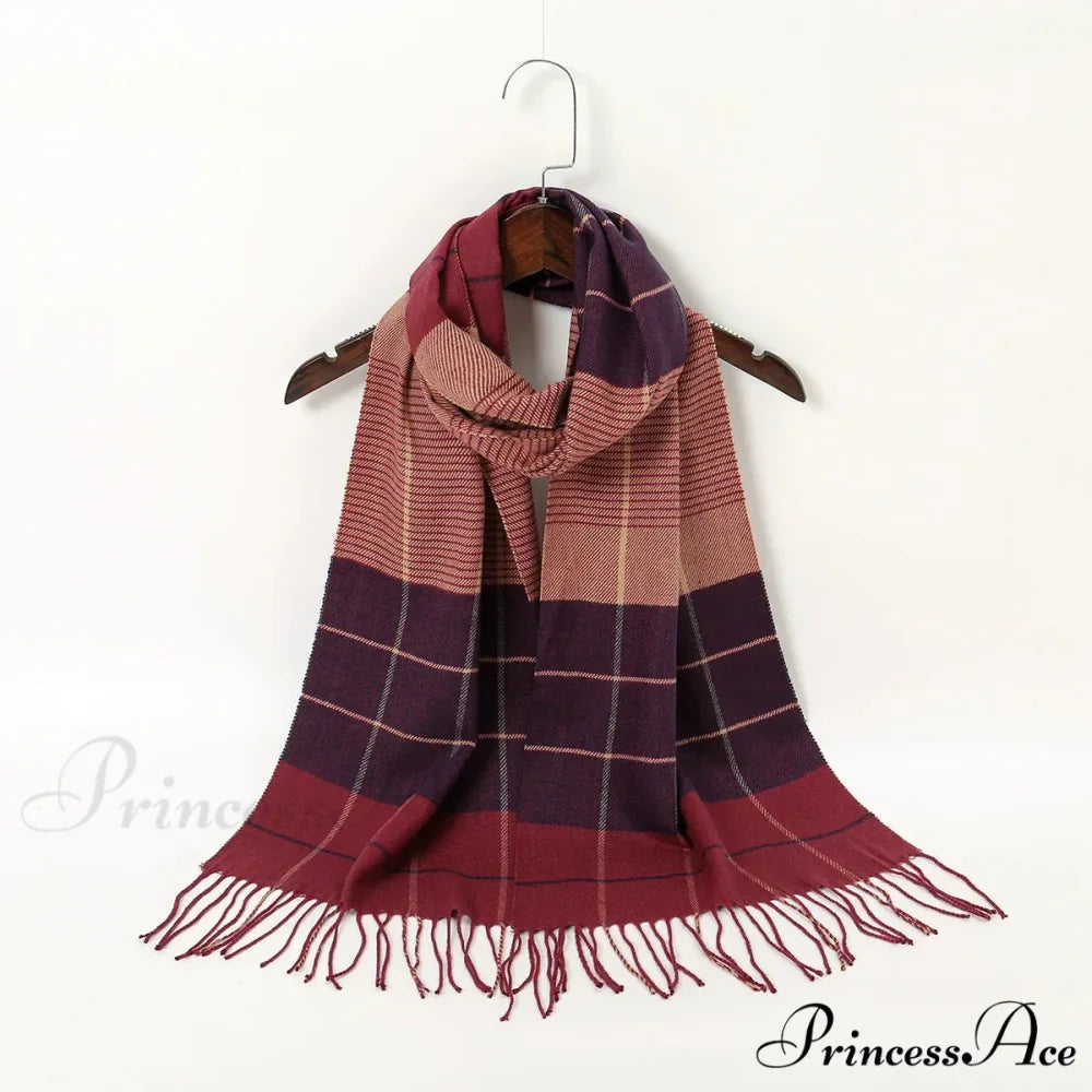 Plaid Print Cashmere Winter Pashmina Scarf with Tassels