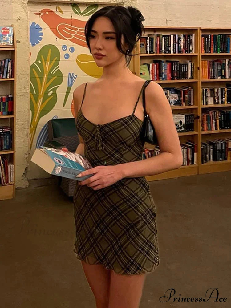 Plaid Print Sundress Vintage Sexy Mini Dress
