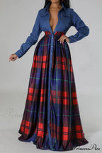 Plaid Printed Shirt Dress with Lapel