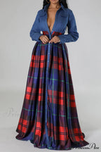 Plaid Printed Shirt Dress with Lapel