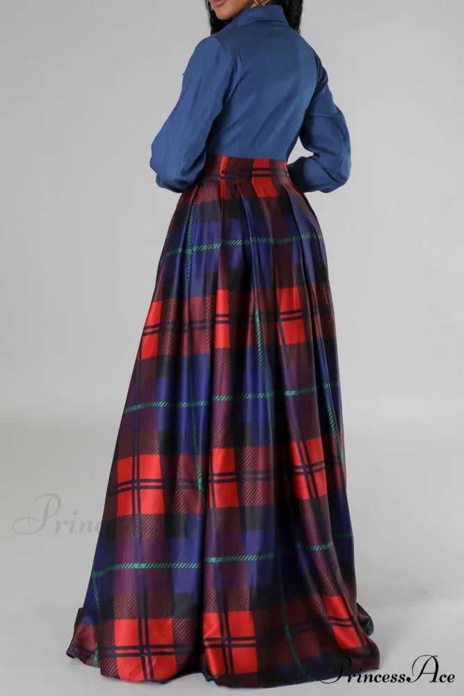 Plaid Printed Shirt Dress with Lapel