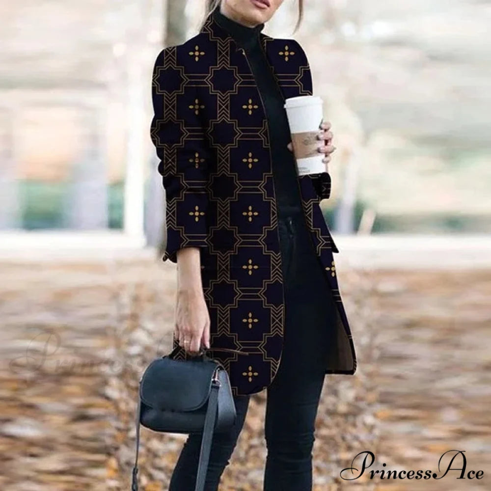 Plaid Printing Long Thin Coat