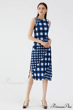 Plaid Sleeveless Pleated Dress