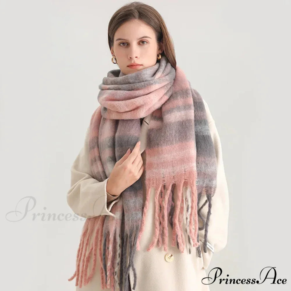 Plaid Striped Imitate Cashmere Outdoor Woman Scarf - Keep Warm and Soft Thick