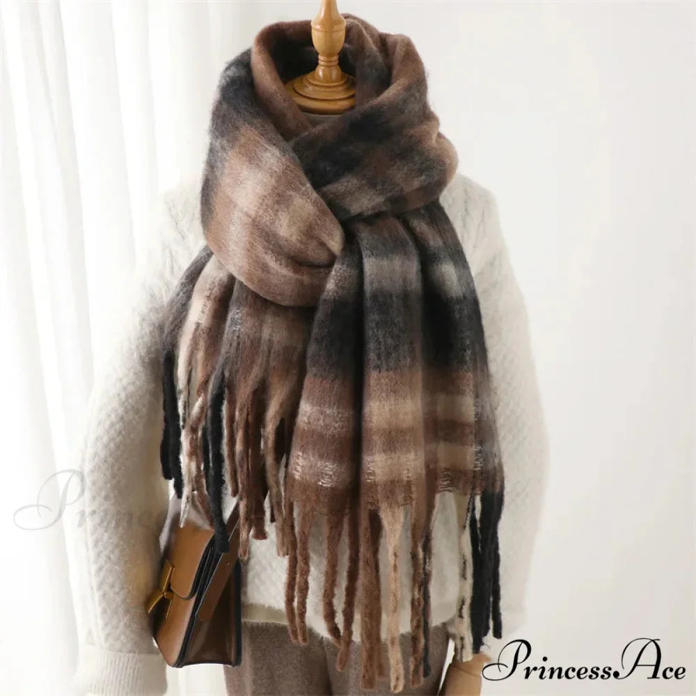 Plaid Striped Imitate Cashmere Outdoor Woman Scarf - Keep Warm and Soft Thick
