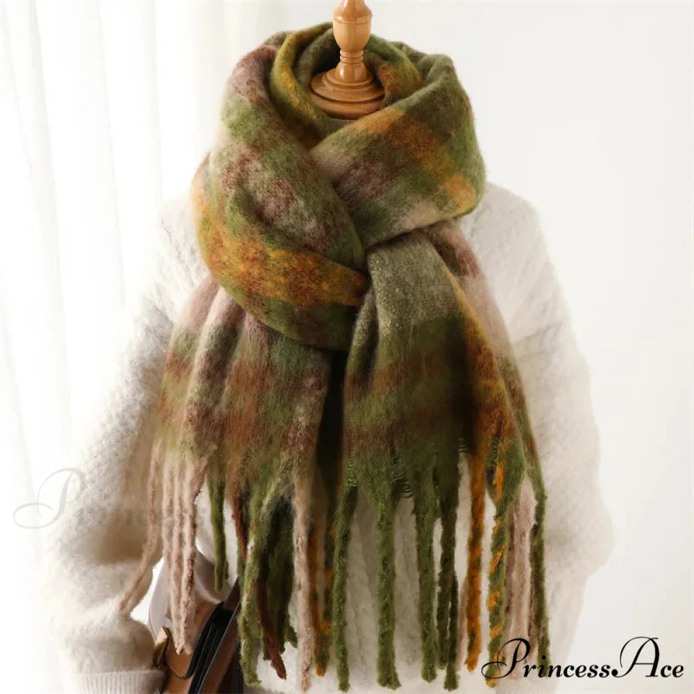 Plaid Striped Imitate Cashmere Outdoor Woman Scarf - Keep Warm and Soft Thick