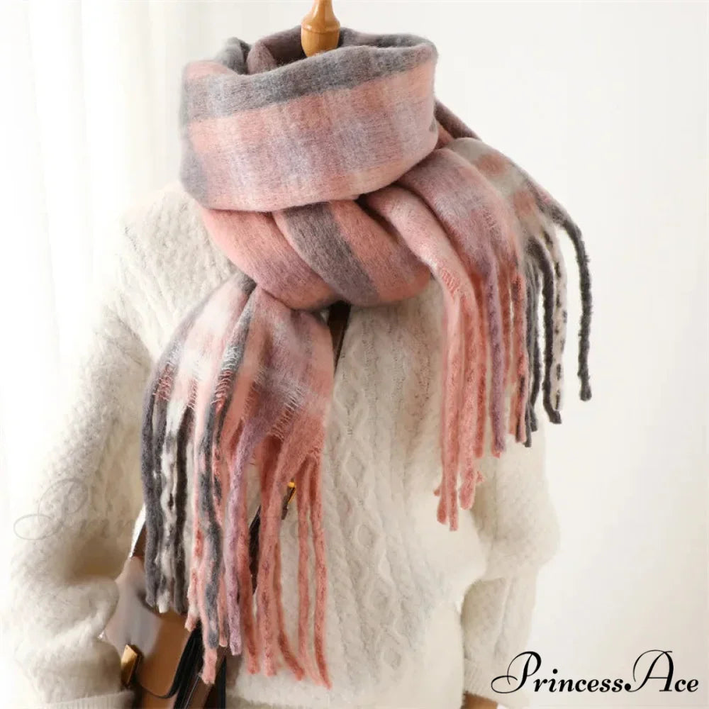 Plaid Striped Imitate Cashmere Outdoor Woman Scarf - Keep Warm and Soft Thick