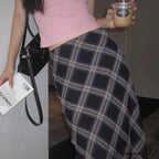 Plaid Vintage Ruffle Mid Skirt Aesthetics Tulle Skirt