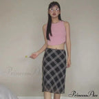 Plaid Vintage Ruffle Mid Skirt Aesthetics Tulle Skirt