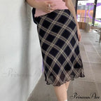 Plaid Vintage Ruffle Mid Skirt Aesthetics Tulle Skirt